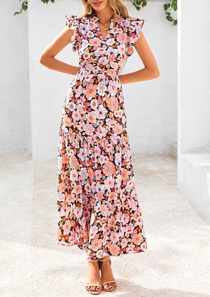 V Neck Ruffle Long Flowy Dresses