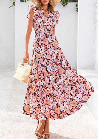 V Neck Ruffle Long Flowy Dresses