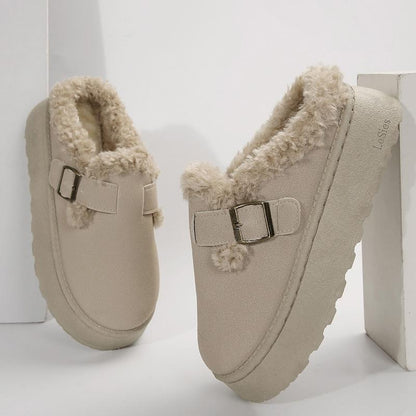 Short Ankle With Buckle Fleece Plush Slipper Boots