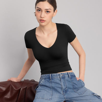 V Neck Basic Slimming Fit Top