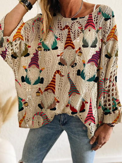 Halloween & Christmas Print Long Sleeve Knit Top