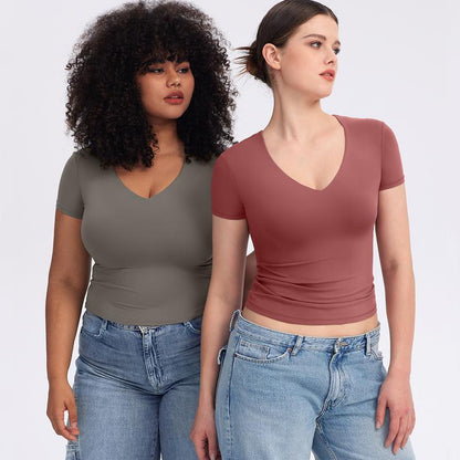 V Neck Basic Slimming Fit Top