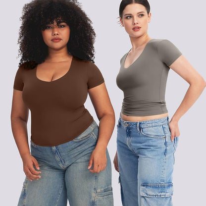 V Neck Basic Slimming Fit Top